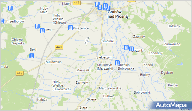 mapa Siekierzyn gmina Grabów nad Prosną, Siekierzyn gmina Grabów nad Prosną na mapie Targeo