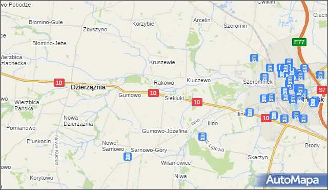 mapa Siekluki gmina Dzierzążnia, Siekluki gmina Dzierzążnia na mapie Targeo