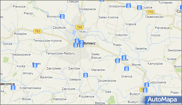 mapa Sielec Biskupi, Sielec Biskupi na mapie Targeo