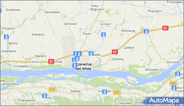 mapa Sielec gmina Czerwińsk nad Wisłą, Sielec gmina Czerwińsk nad Wisłą na mapie Targeo