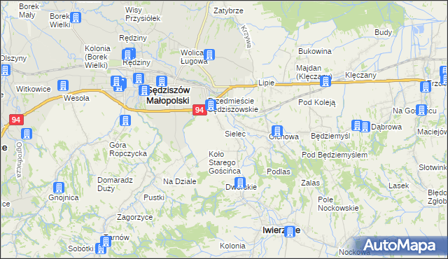 mapa Sielec gmina Iwierzyce, Sielec gmina Iwierzyce na mapie Targeo