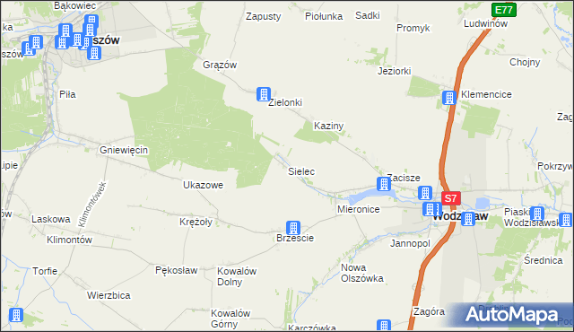 mapa Sielec gmina Wodzisław, Sielec gmina Wodzisław na mapie Targeo