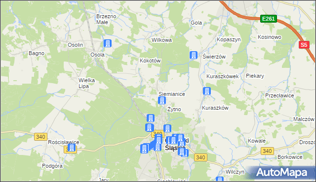 mapa Siemianice gmina Oborniki Śląskie, Siemianice gmina Oborniki Śląskie na mapie Targeo