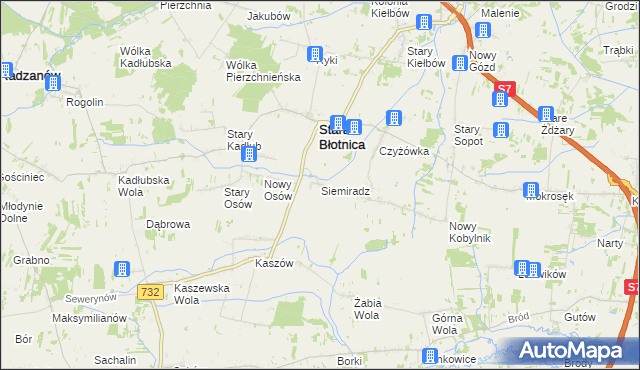 mapa Siemiradz gmina Stara Błotnica, Siemiradz gmina Stara Błotnica na mapie Targeo