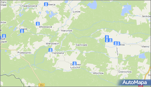 mapa Siemiradz gmina Trzebiel, Siemiradz gmina Trzebiel na mapie Targeo