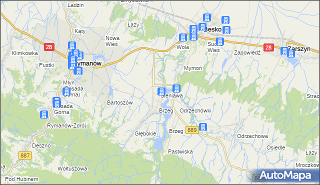 mapa Sieniawa gmina Rymanów, Sieniawa gmina Rymanów na mapie Targeo