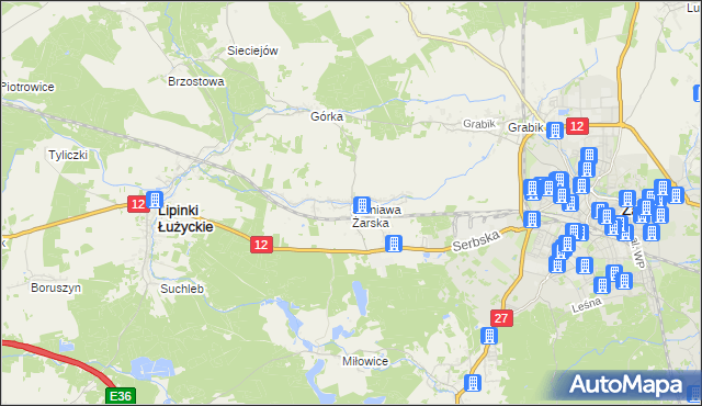 mapa Sieniawa Żarska, Sieniawa Żarska na mapie Targeo