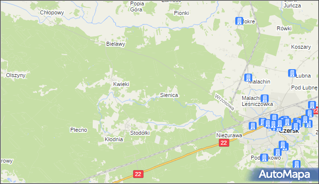 mapa Sienica gmina Czersk, Sienica gmina Czersk na mapie Targeo