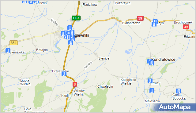 mapa Sienice, Sienice na mapie Targeo