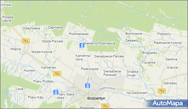 mapa Sieradowice-Parcele, Sieradowice-Parcele na mapie Targeo