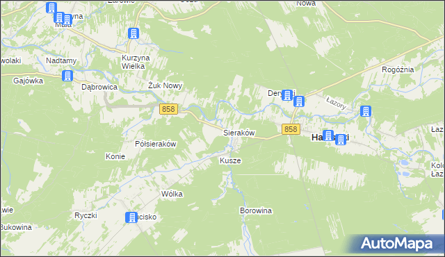 mapa Sieraków gmina Harasiuki, Sieraków gmina Harasiuki na mapie Targeo