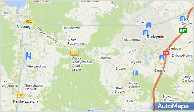 mapa Sieraków gmina Radzymin, Sieraków gmina Radzymin na mapie Targeo