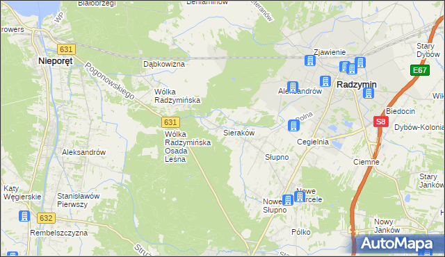 mapa Sieraków gmina Radzymin, Sieraków gmina Radzymin na mapie Targeo