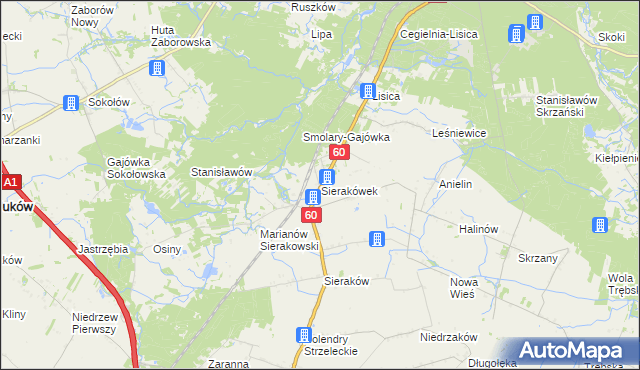 mapa Sierakówek gmina Gostynin, Sierakówek gmina Gostynin na mapie Targeo