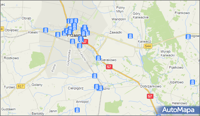 mapa Sierakowo gmina Przasnysz, Sierakowo gmina Przasnysz na mapie Targeo