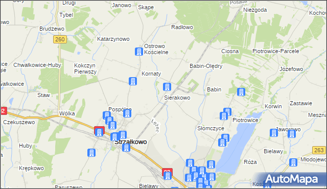 mapa Sierakowo gmina Strzałkowo, Sierakowo gmina Strzałkowo na mapie Targeo