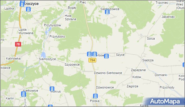 mapa Sierbowice, Sierbowice na mapie Targeo