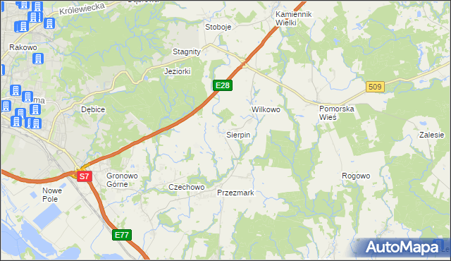 mapa Sierpin, Sierpin na mapie Targeo