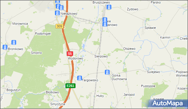 mapa Sierpowo gmina Śmigiel, Sierpowo gmina Śmigiel na mapie Targeo