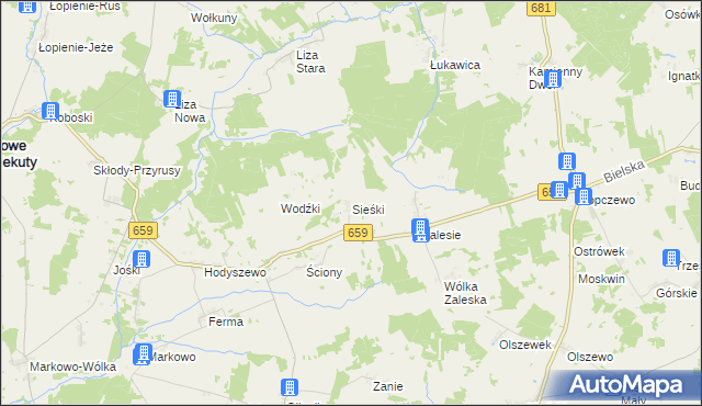 mapa Sieśki gmina Wyszki, Sieśki gmina Wyszki na mapie Targeo