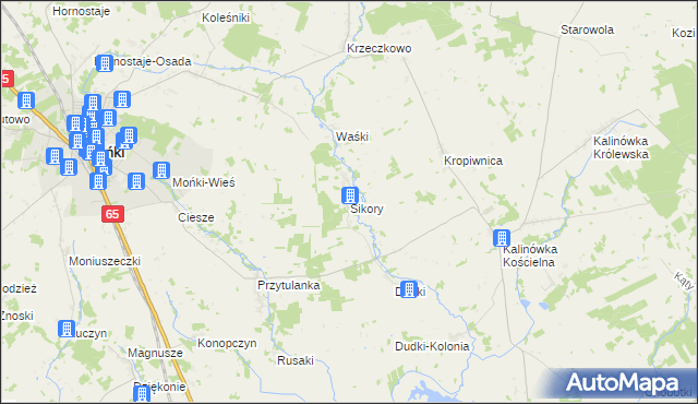 mapa Sikory gmina Mońki, Sikory gmina Mońki na mapie Targeo