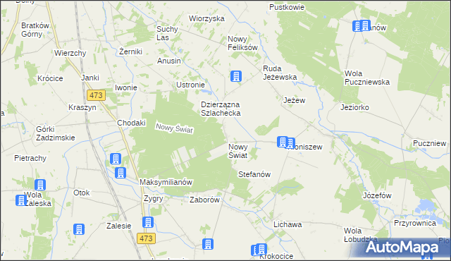 mapa Sikory gmina Zadzim, Sikory gmina Zadzim na mapie Targeo