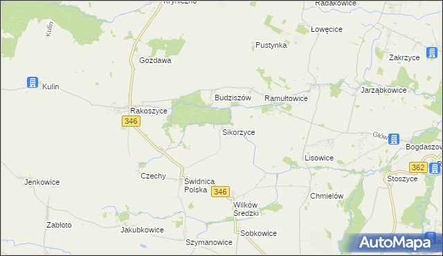 mapa Sikorzyce gmina Kostomłoty, Sikorzyce gmina Kostomłoty na mapie Targeo