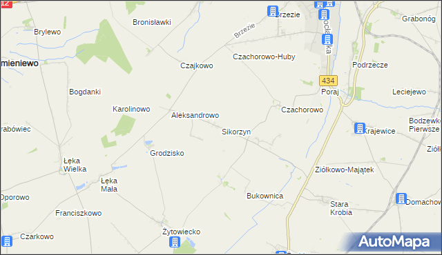 mapa Sikorzyn gmina Gostyń, Sikorzyn gmina Gostyń na mapie Targeo