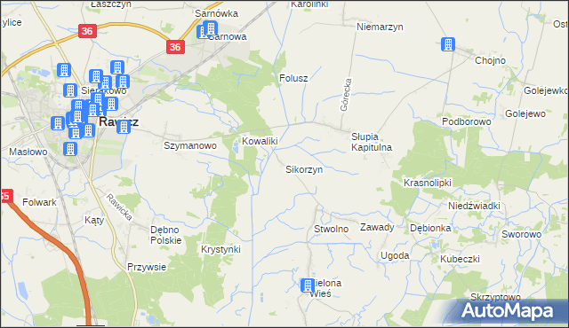 mapa Sikorzyn gmina Rawicz, Sikorzyn gmina Rawicz na mapie Targeo