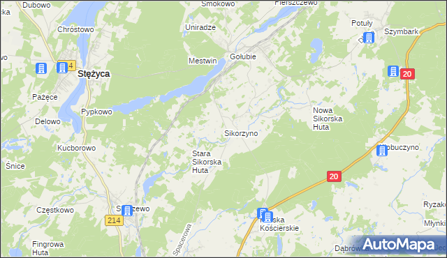 mapa Sikorzyno, Sikorzyno na mapie Targeo