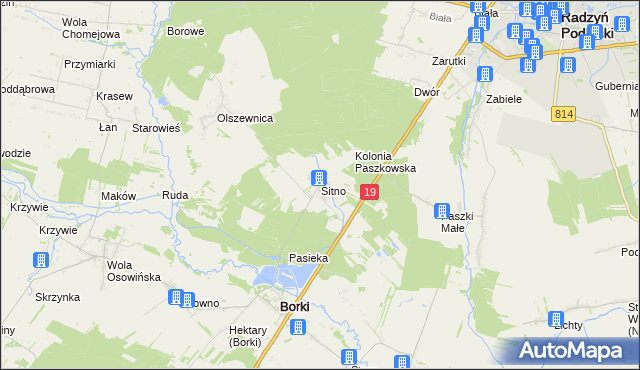 mapa Sitno gmina Borki, Sitno gmina Borki na mapie Targeo
