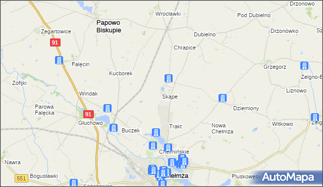 mapa Skąpe gmina Chełmża, Skąpe gmina Chełmża na mapie Targeo