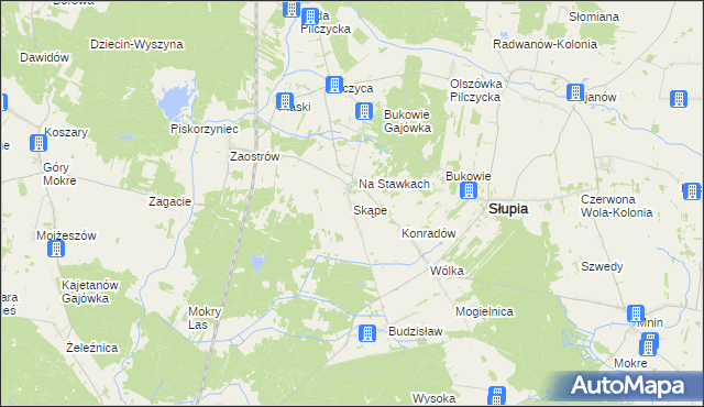 mapa Skąpe gmina Słupia Konecka, Skąpe gmina Słupia Konecka na mapie Targeo