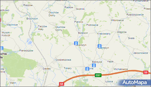 mapa Skarszyn gmina Trzebnica, Skarszyn gmina Trzebnica na mapie Targeo