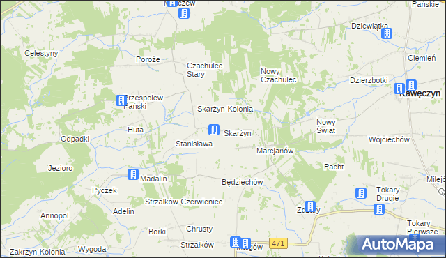 mapa Skarżyn gmina Kawęczyn, Skarżyn gmina Kawęczyn na mapie Targeo