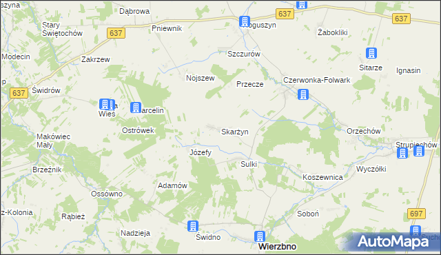 mapa Skarżyn gmina Wierzbno, Skarżyn gmina Wierzbno na mapie Targeo