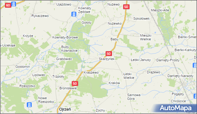 mapa Skarżynek gmina Ojrzeń, Skarżynek gmina Ojrzeń na mapie Targeo