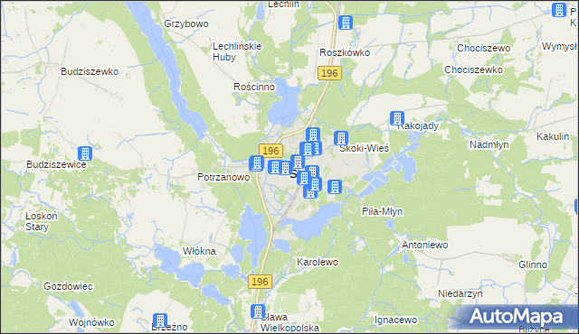 mapa Skoki powiat wągrowiecki, Skoki powiat wągrowiecki na mapie Targeo