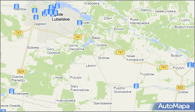 mapa Skoków gmina Opole Lubelskie, Skoków gmina Opole Lubelskie na mapie Targeo