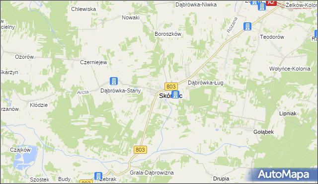 mapa Skórzec powiat siedlecki, Skórzec powiat siedlecki na mapie Targeo