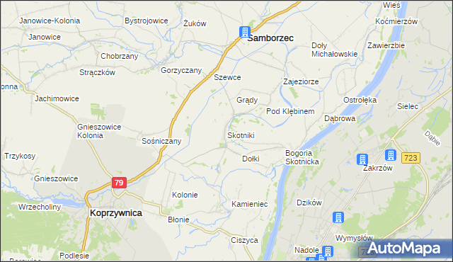 mapa Skotniki gmina Samborzec, Skotniki gmina Samborzec na mapie Targeo