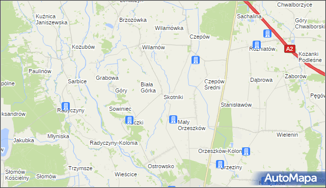 mapa Skotniki gmina Uniejów, Skotniki gmina Uniejów na mapie Targeo