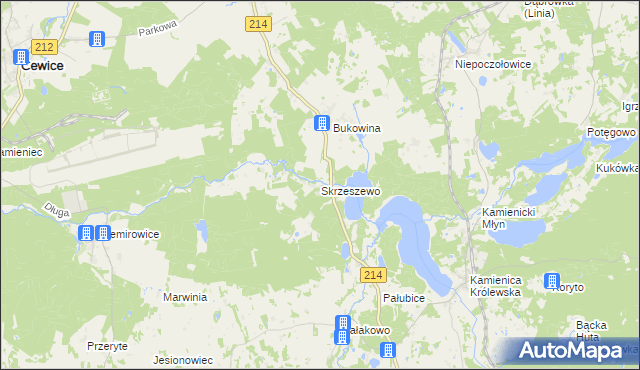 mapa Skrzeszewo gmina Sierakowice, Skrzeszewo gmina Sierakowice na mapie Targeo