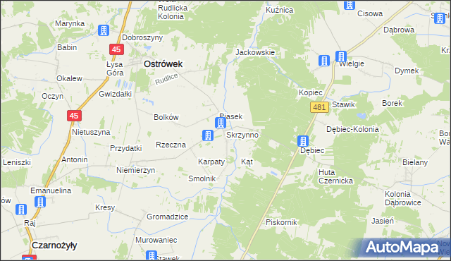 mapa Skrzynno gmina Ostrówek, Skrzynno gmina Ostrówek na mapie Targeo