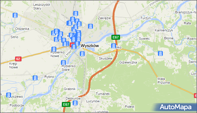 mapa Skuszew, Skuszew na mapie Targeo