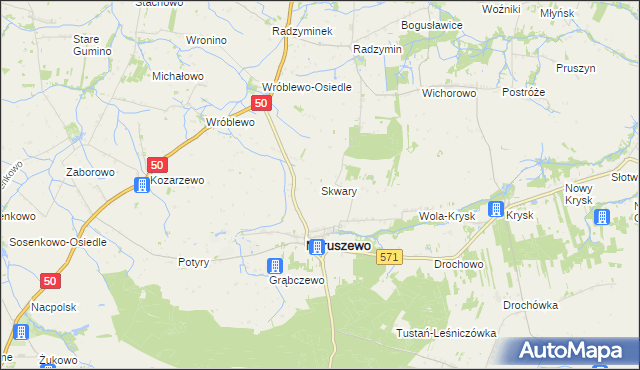 mapa Skwary gmina Naruszewo, Skwary gmina Naruszewo na mapie Targeo