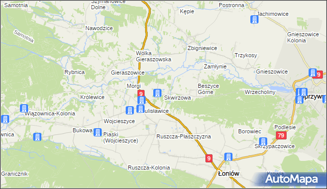 mapa Skwirzowa, Skwirzowa na mapie Targeo