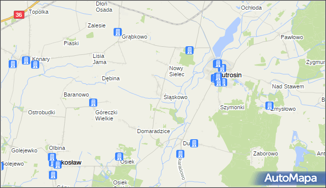 mapa Śląskowo gmina Jutrosin, Śląskowo gmina Jutrosin na mapie Targeo