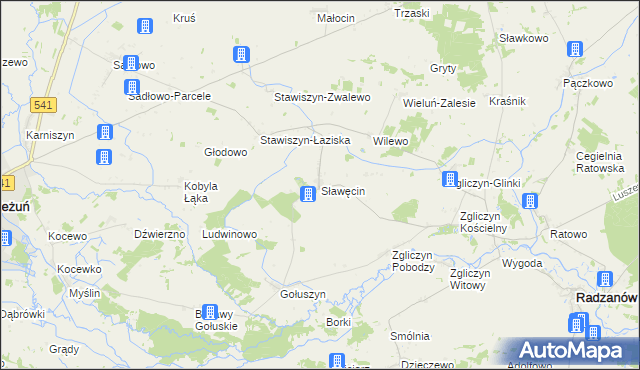 mapa Sławęcin gmina Bieżuń, Sławęcin gmina Bieżuń na mapie Targeo