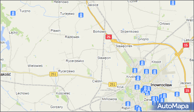 mapa Sławęcin gmina Inowrocław, Sławęcin gmina Inowrocław na mapie Targeo